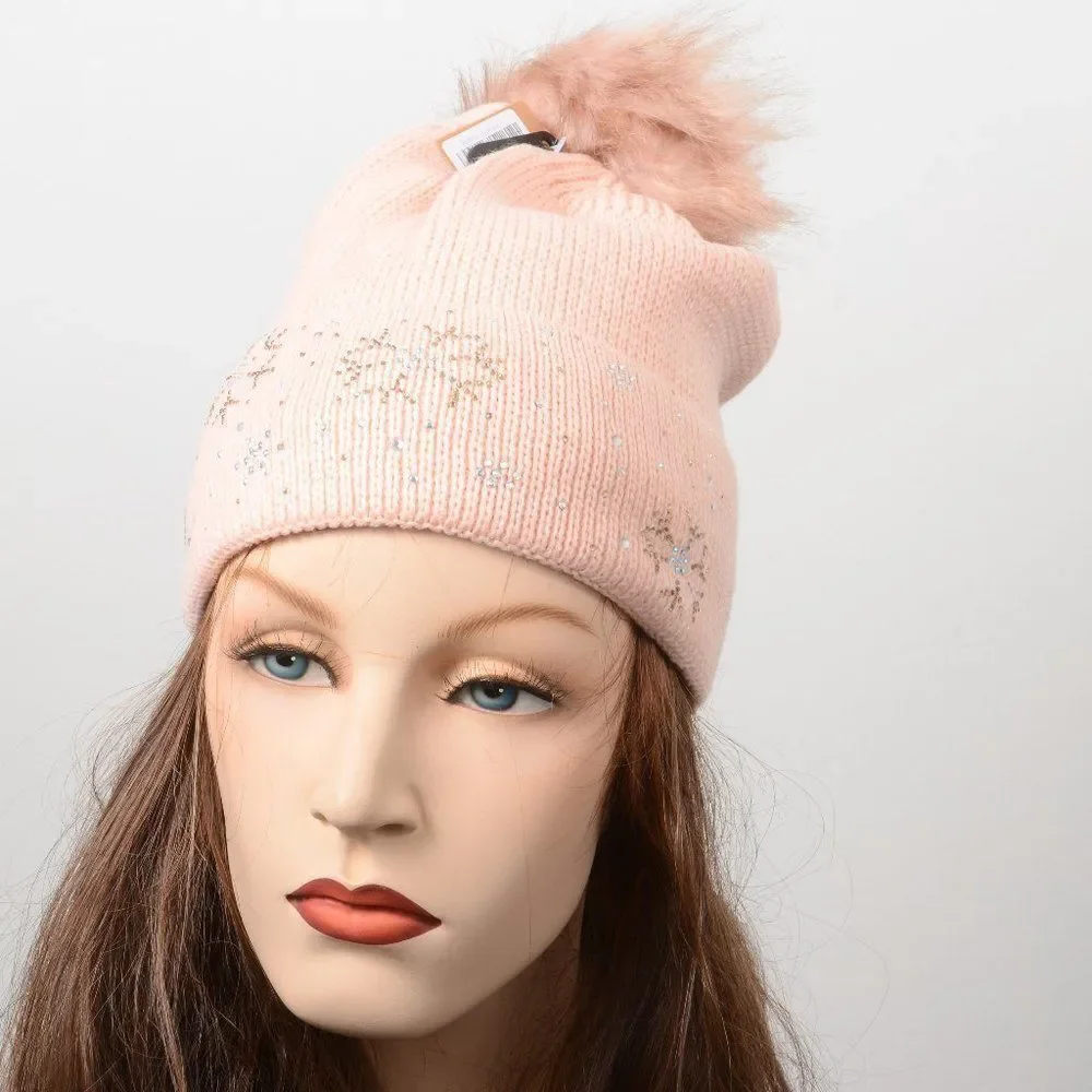 Fleece Bling Chunky Pom Pom Warm Winter Beanie